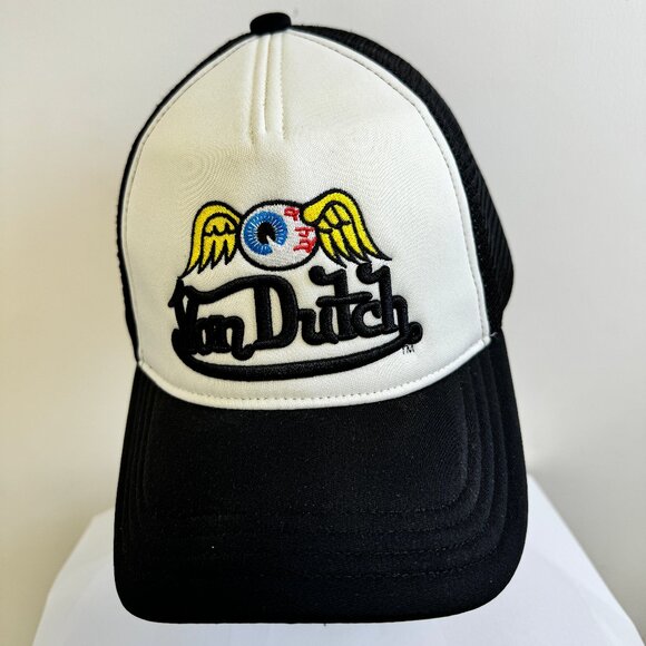 Von Dutch Flying Eyeball Wordmark Black Trucker Hat - Picture 2 of 4